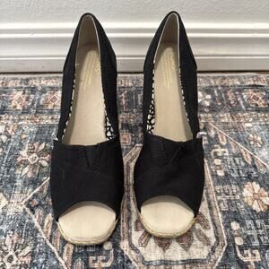 Toms Black Open-Toe Wedge Heels